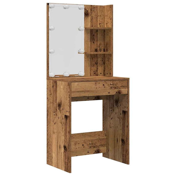 Frisørbordssæt med LED Gammelt træ i træimprægnering