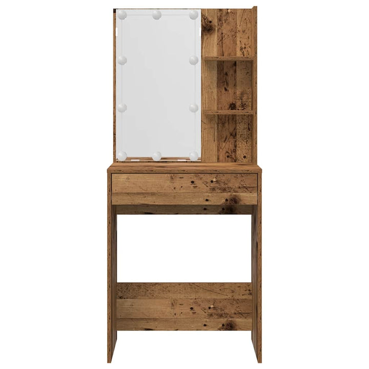 Frisørbordssæt med LED Gammelt træ i træimprægnering