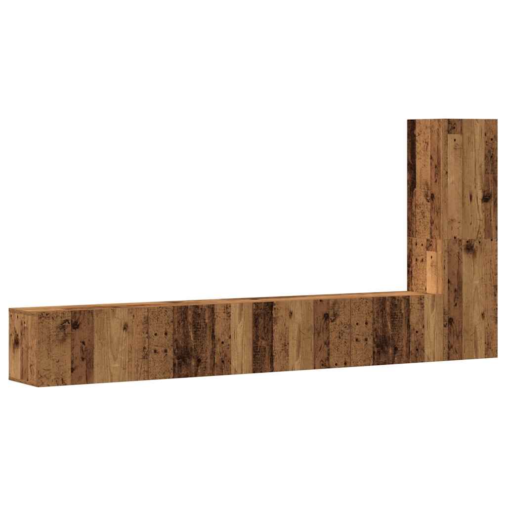 3-delt TV-skabssæt Vægmonteret gammelt træ egetræsfarve