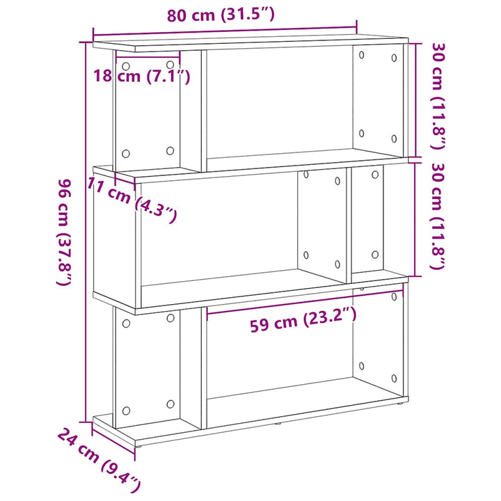 bogreol 80x24x96 cm konstrueret træ sort-eg