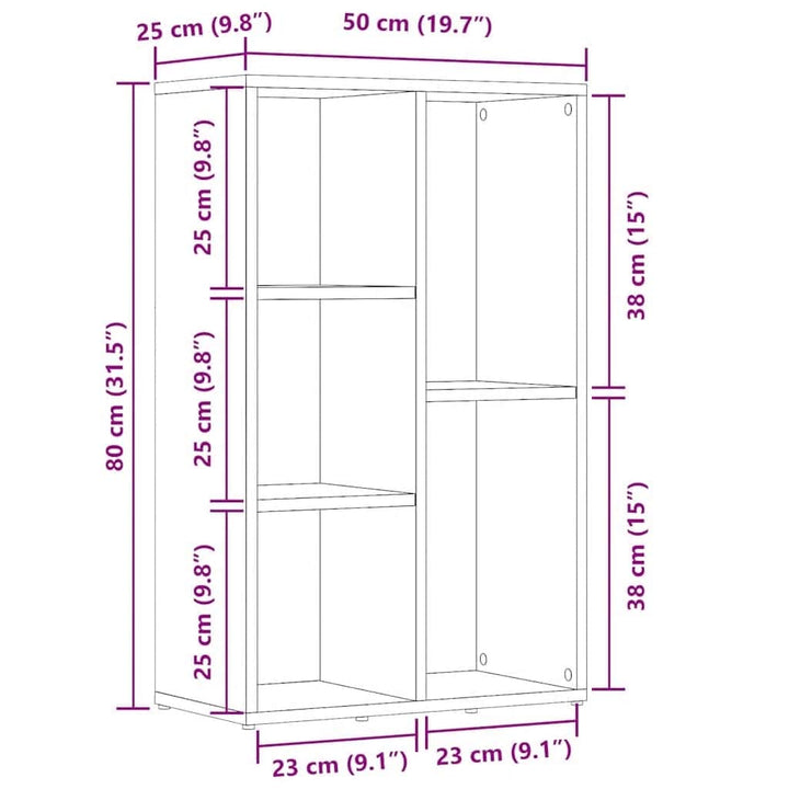 bogreol 50x25x80 cm konstrueret træ sort-eg