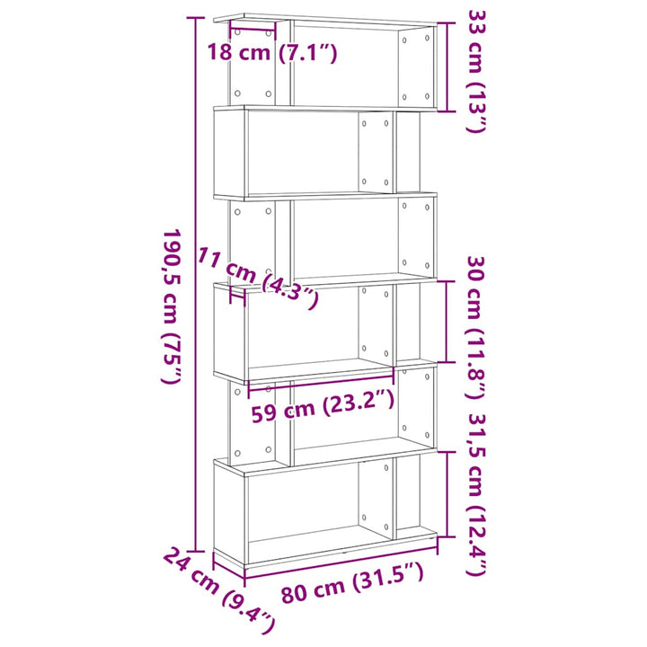 bogreol 80x24x190,5 cm konstrueret træ sort-eg