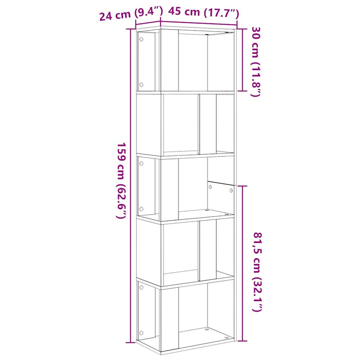 bogreol/rumdeler 45x24x159 cm konstrueret træ sort-eg