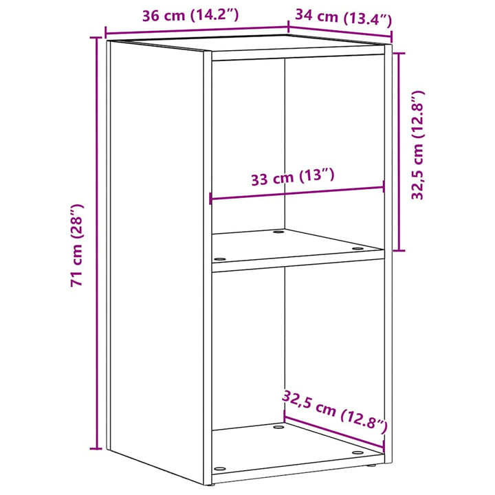 LP-opbevaringsboks 71x34x36 cm konstrueret træ sort-eg