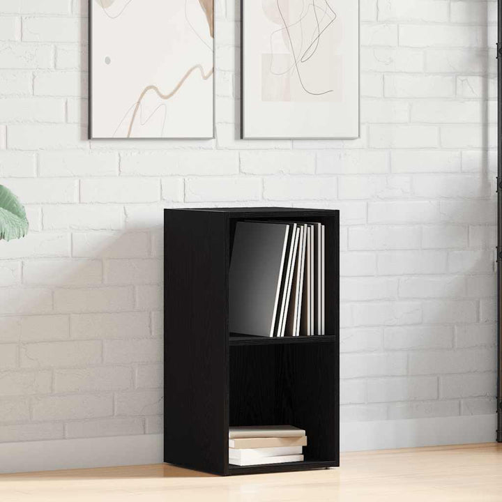 LP-opbevaringsboks 71x34x36 cm konstrueret træ sort-eg