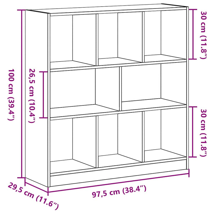 bogreol 97,5x29,5x100 cm konstrueret træ sort-eg