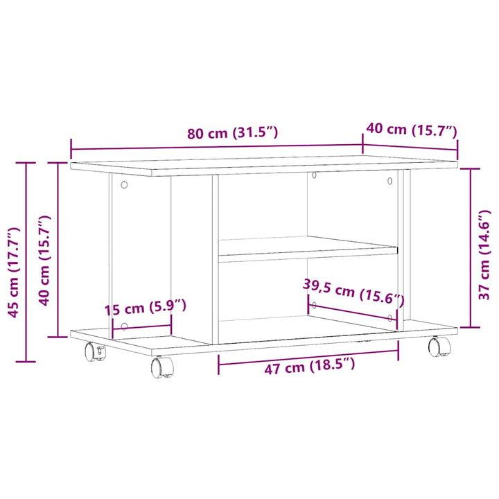 tv-skab med hjul 80x40x45 cm konstrueret træ sort-eg