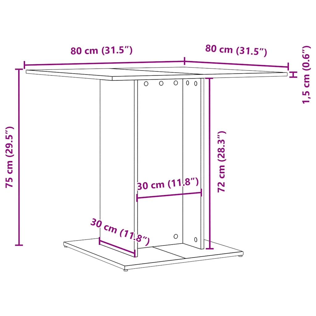 spisebord 80x80x75 cm konstrueret træ sort egetræsfarve
