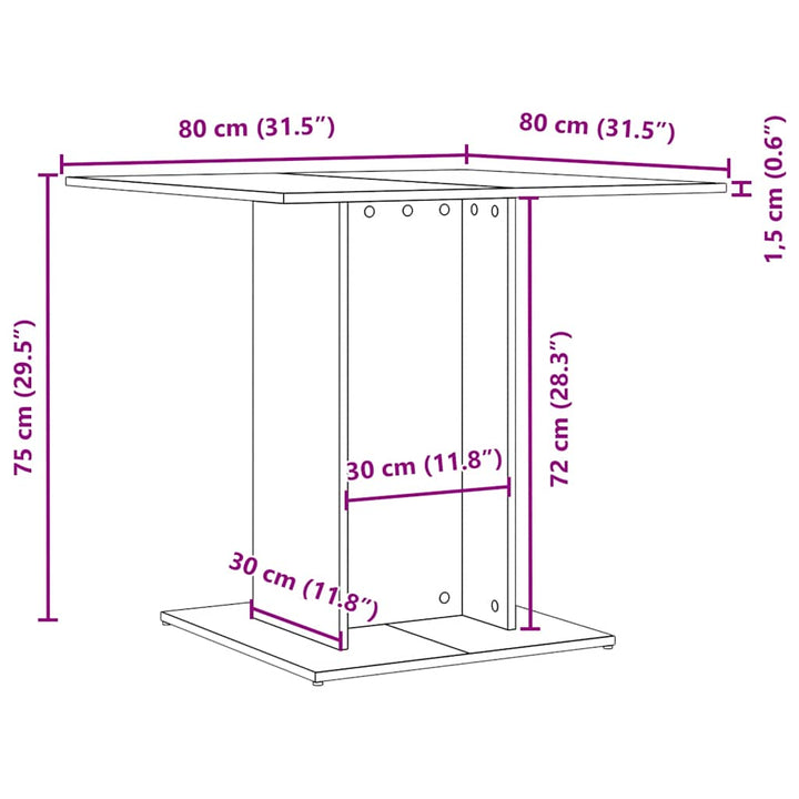 spisebord 80x80x75 cm konstrueret træ sort egetræsfarve