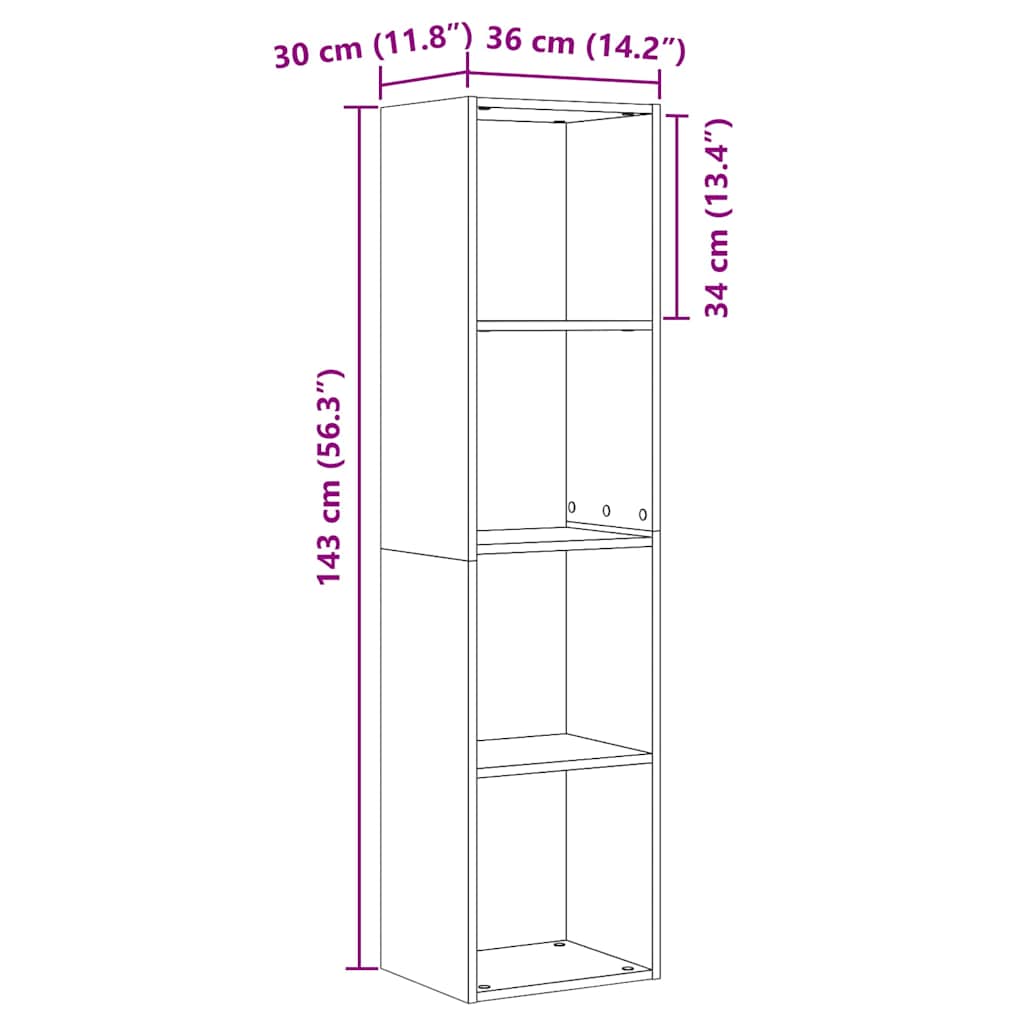 Bogskab med hylde Sort eg 143 x 30 x 36 cm Konstrueret træ