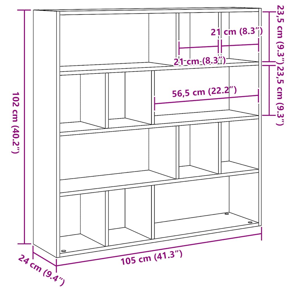 bogreol/rumdeler 105x24x102 cm sort egetræsfarve