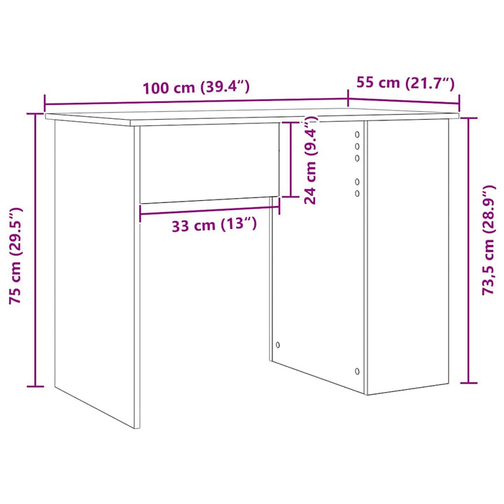 skrivebord 100x55x75 cm konstrueret træ sort egetræsfarve