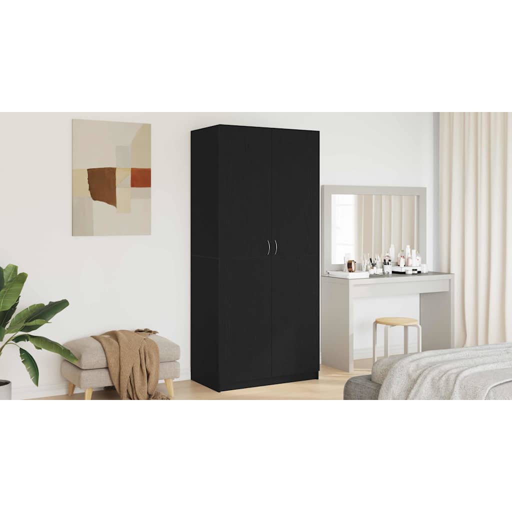 Garderobeskab med dør Sort eg 90 x 52 x 200 cm Konstrueret træ