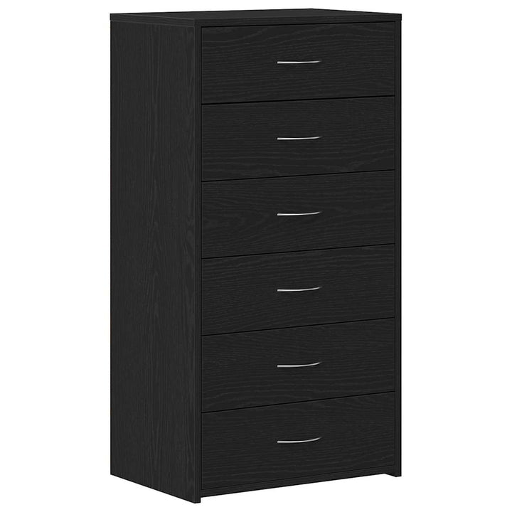 skænk med 6 skuffer 50x34x96 cm konstrueret træ sort egetræ