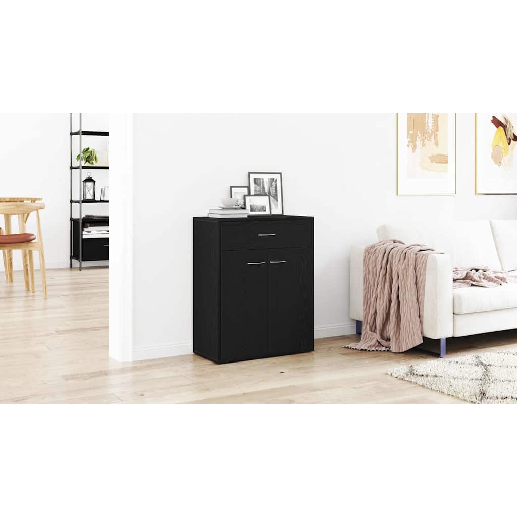 Sideboard med skuffe Sort eg 60 x 30 x 75 cm Konstrueret træ