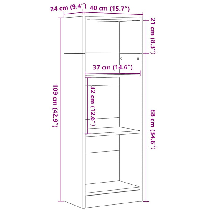 bogreol 40x24x109 cm konstrueret træ sort egetræsfarve