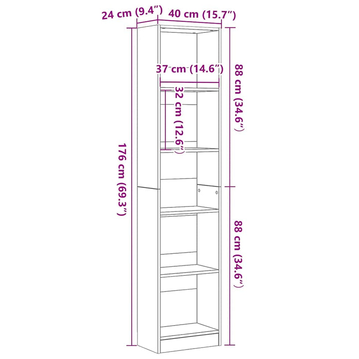 bogreol 40x24x176 cm konstrueret træ sort egetræsfarve