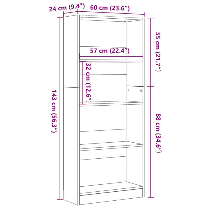 Bogreol Sort eg 60 x 24 x 143 cm Konstrueret træ