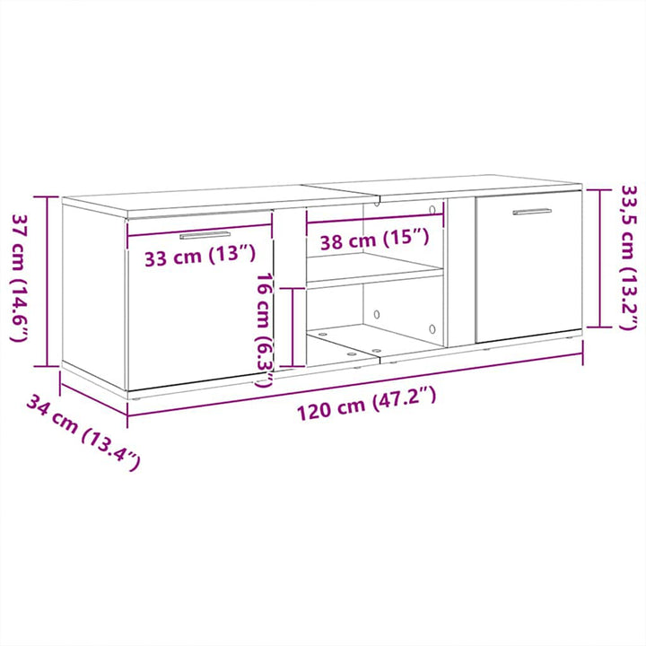 TV-skab sort egetræ 120x34x37 cm konstrueret træ