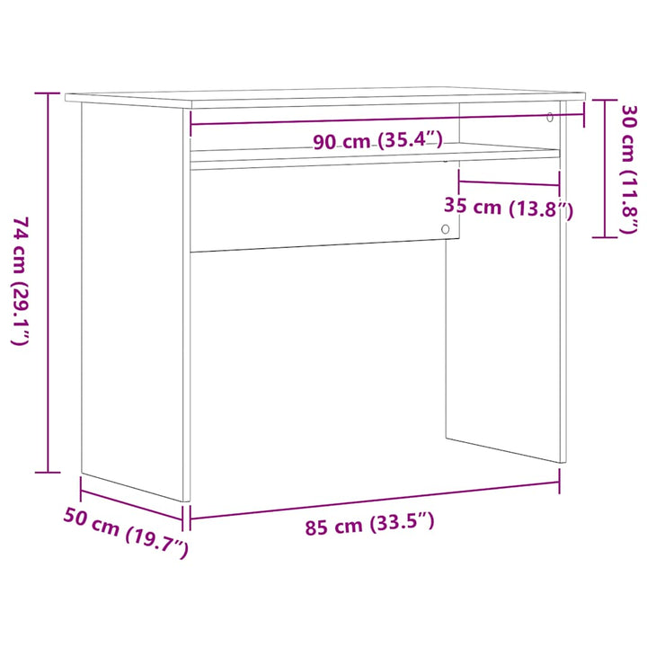 skrivebord 90x50x74 cm konstrueret træ sort egetræsfarve