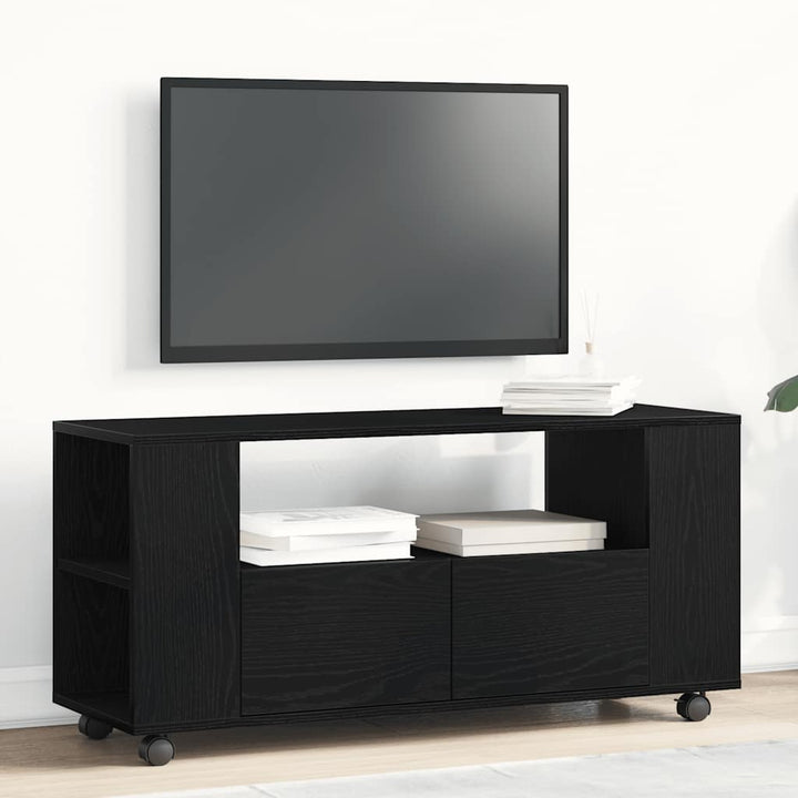 tv-bord med hjul 102x34,5x43 cm konstrueret træ sort egetræ