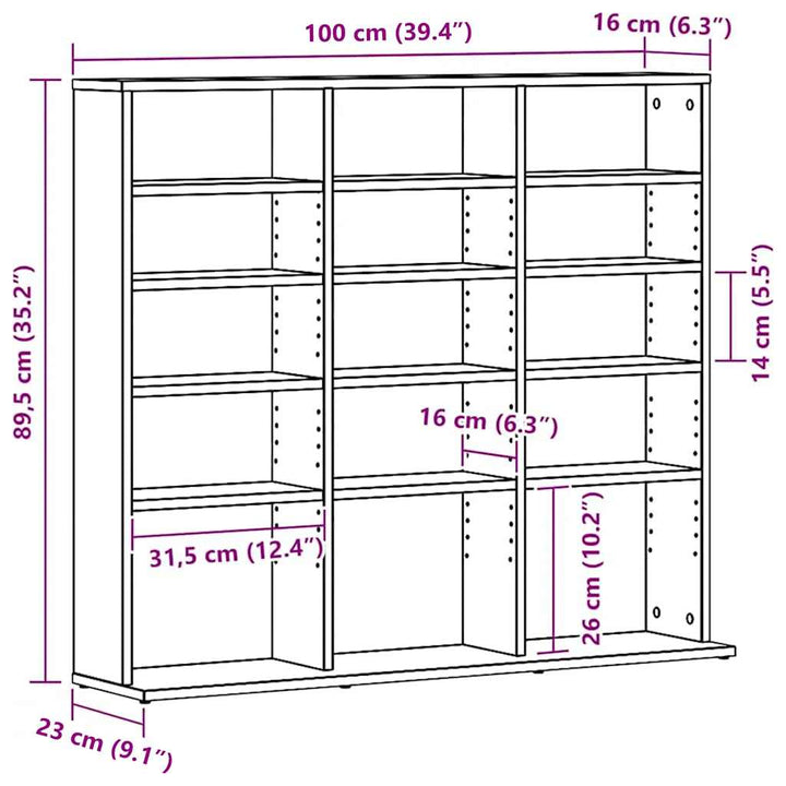 cd-reol 100x23x89,5 cm konstrueret træ sort-eg