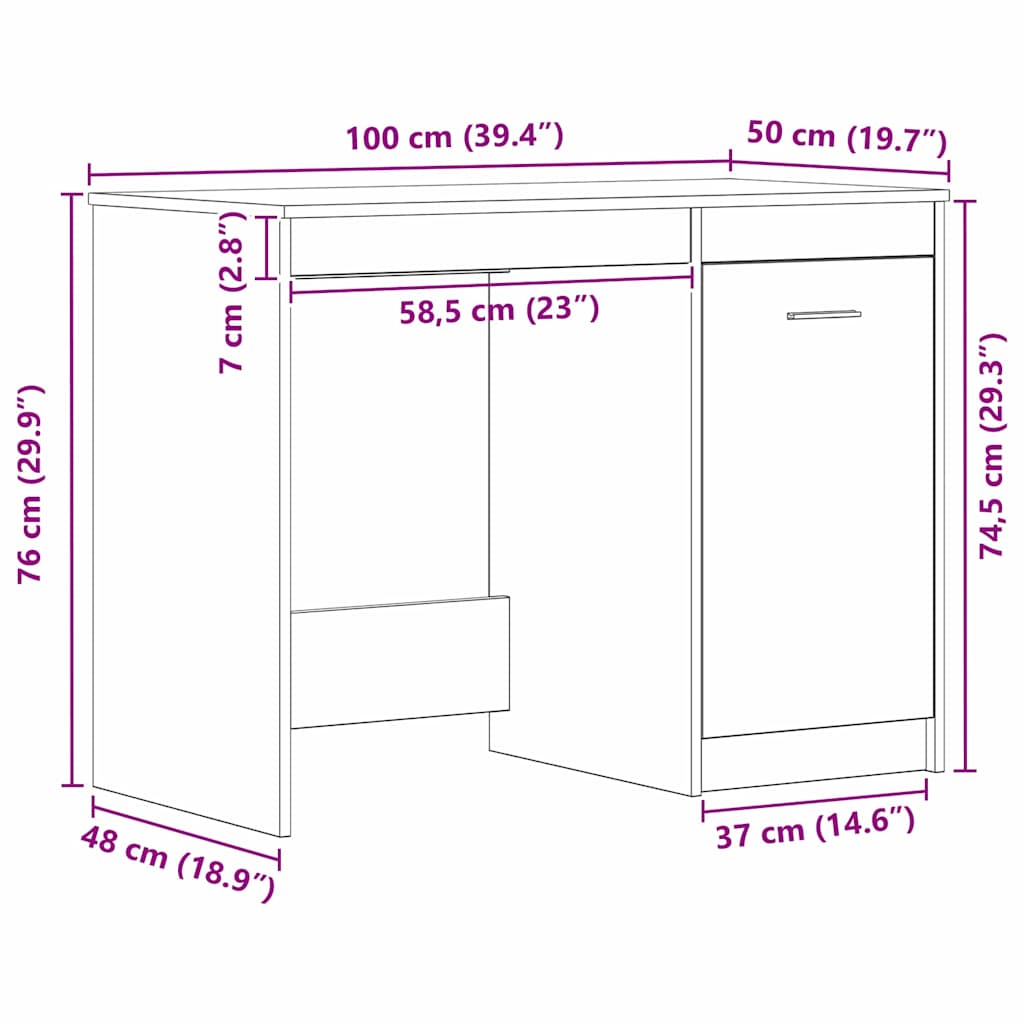 Bord med opbevaring Sort eg 100 x 50 x 76 cm Konstrueret træ