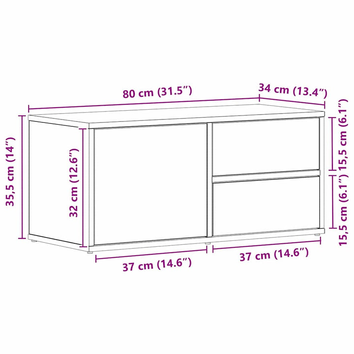 TV-skab med skuffe Sort eg 80 x 34 x 36 cm Konstrueret træ