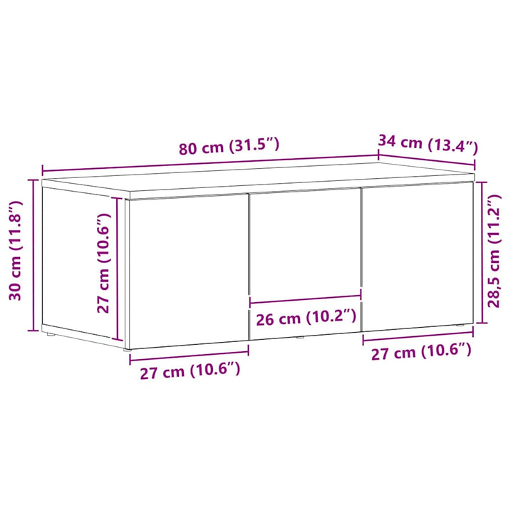 TV-skab med skuffe Sort eg 80x34x30 cm Konstrueret træ