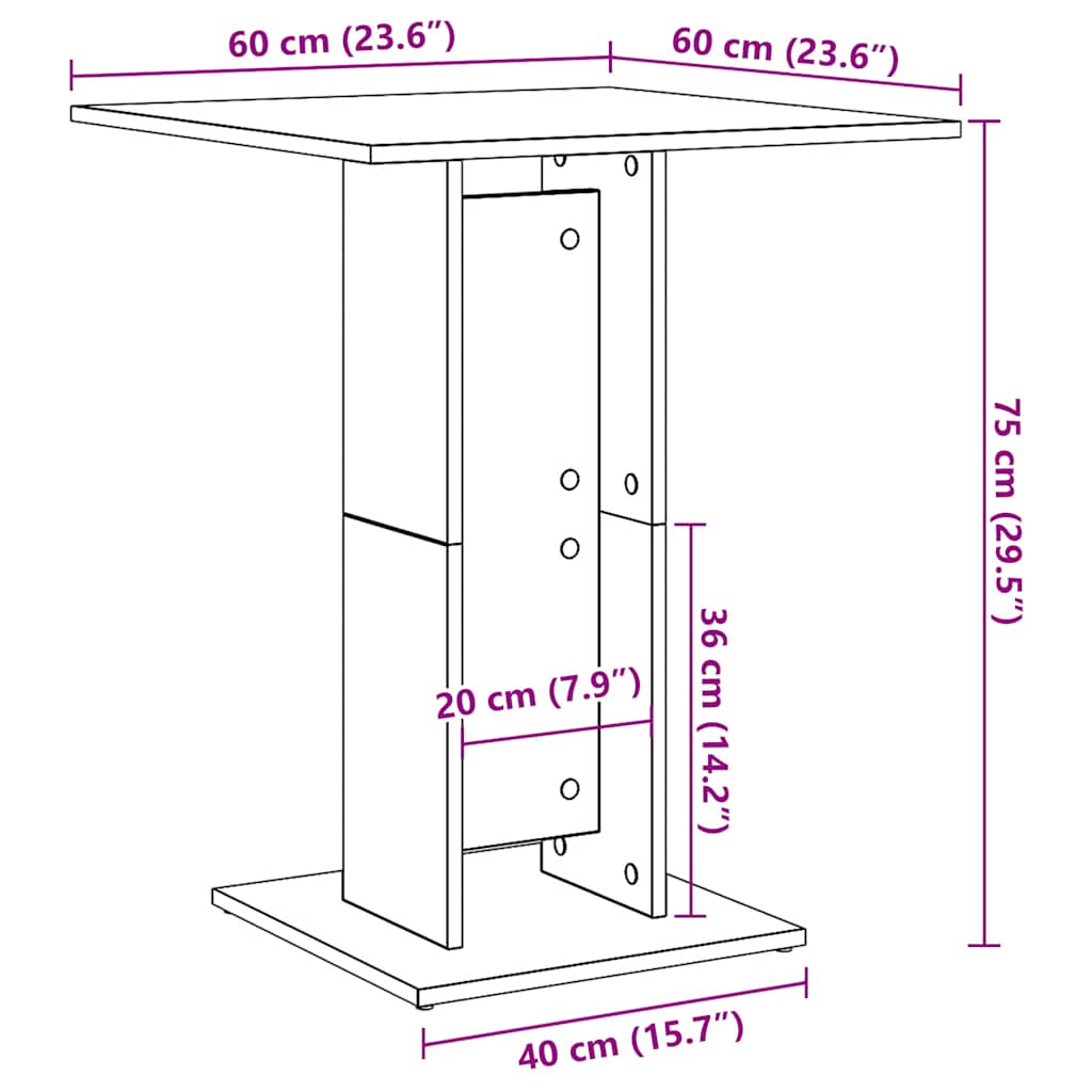 bistrobord sort egetræ 60x60x75 cm konstrueret træ