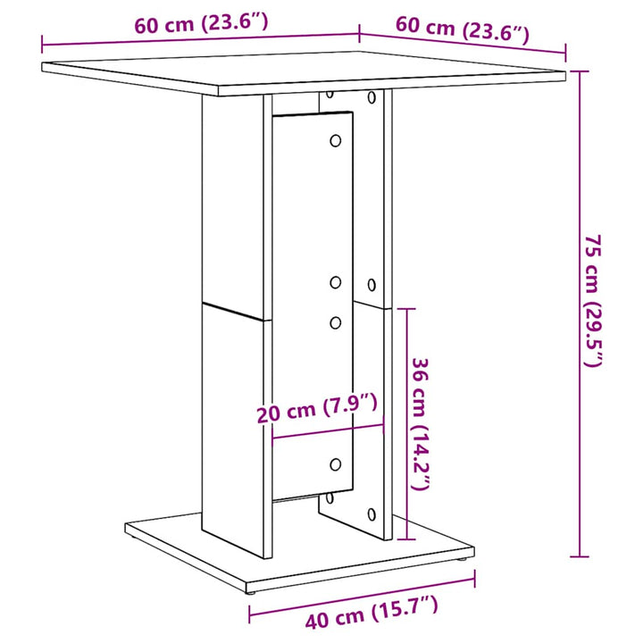 bistrobord sort egetræ 60x60x75 cm konstrueret træ