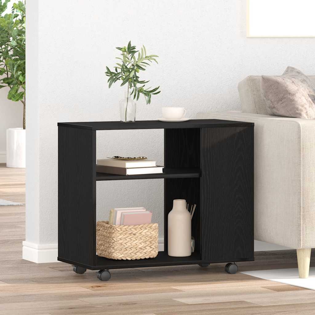 sidebord sort egetræ 70x35x60 cm konstrueret træ