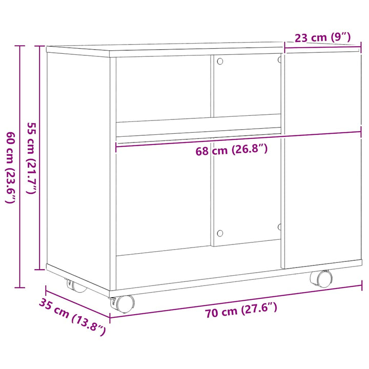 sidebord sort egetræ 70x35x60 cm konstrueret træ