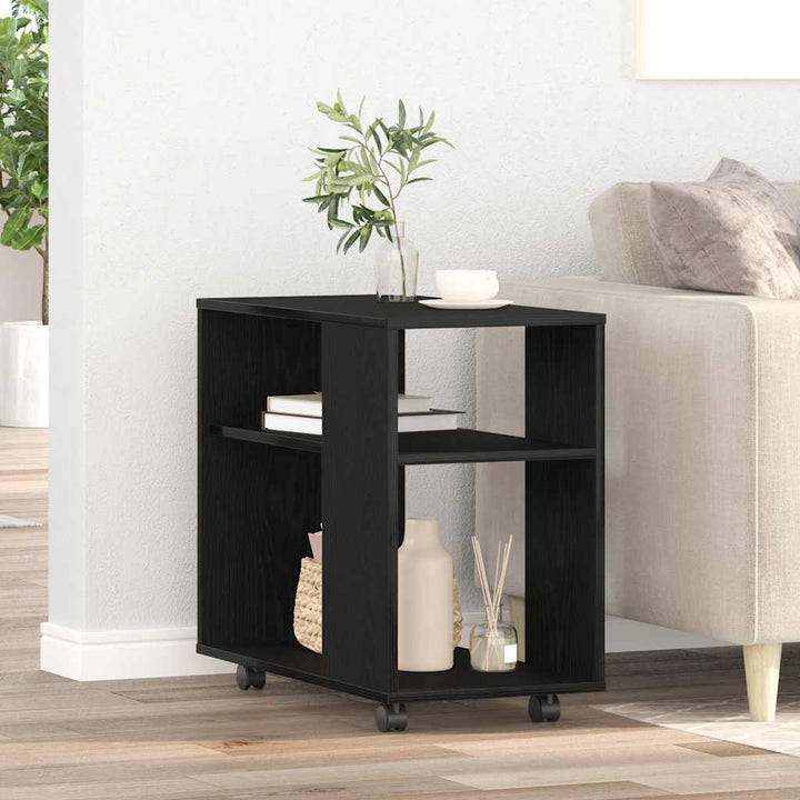 sidebord sort egetræ 70x35x60 cm konstrueret træ