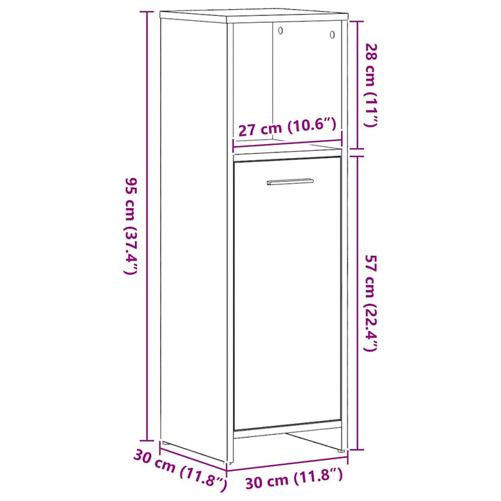 badeværelsesskab sort egetræ 30x30x95 cm konstrueret træ