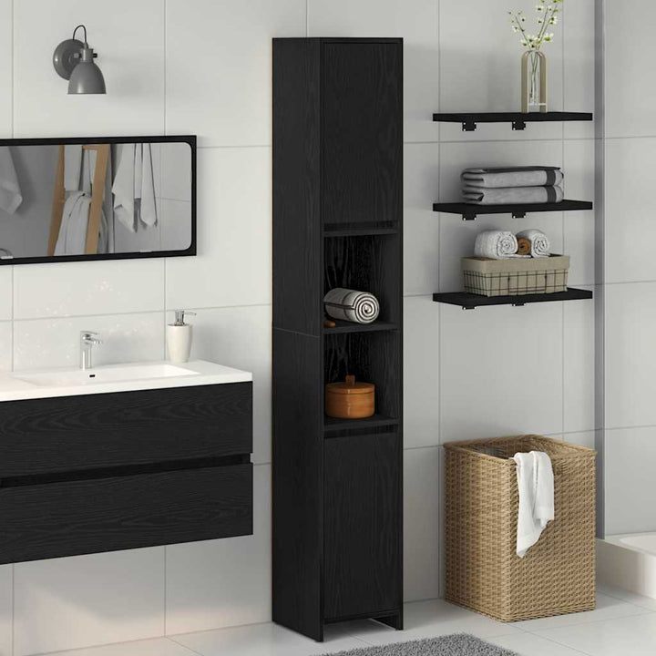 Badeværelsesskab Sort eg 30 x 30 x 183,5 cm Konstrueret træ