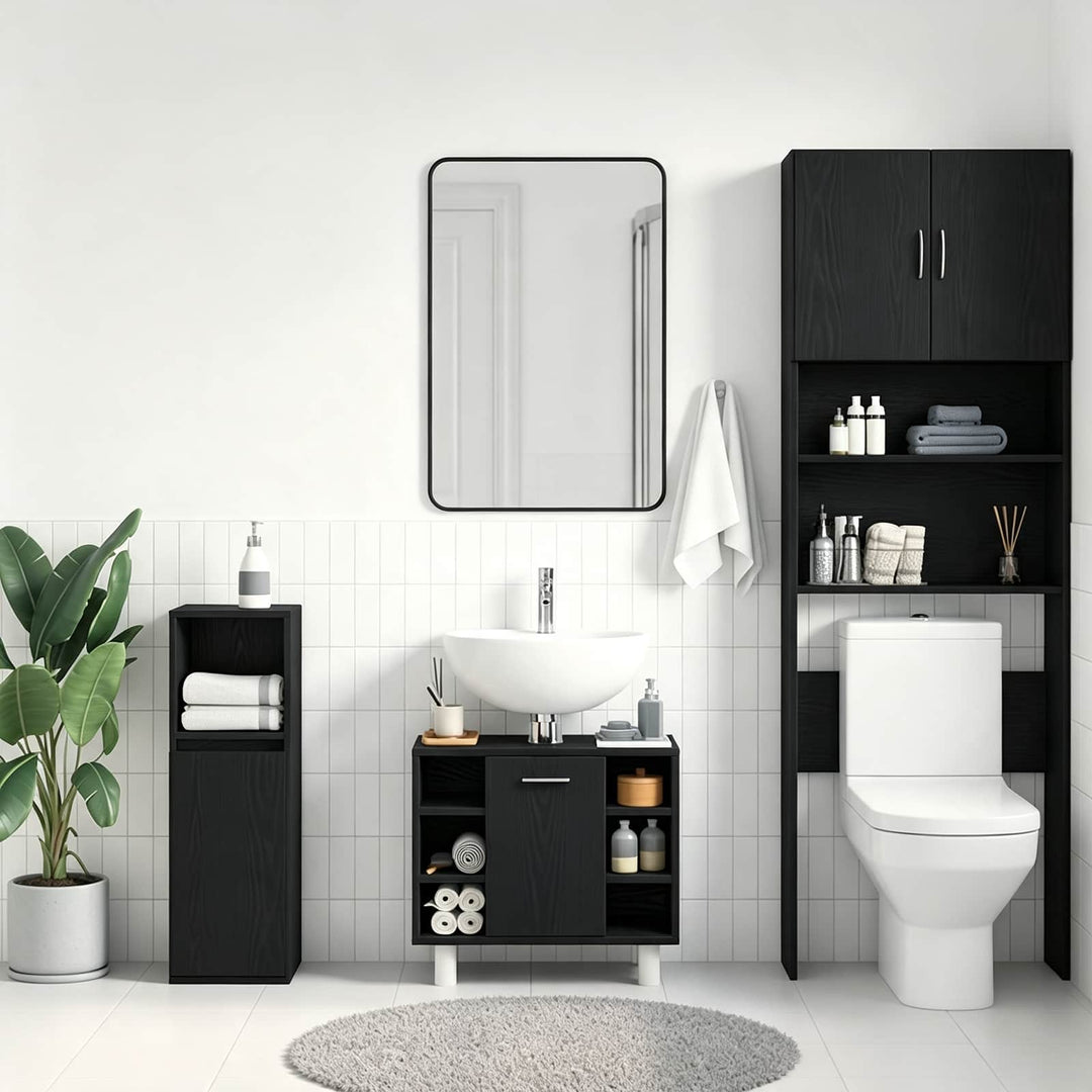 Badeværelsesskab Sort eg 60 x 32 x 54 cm Konstrueret træ