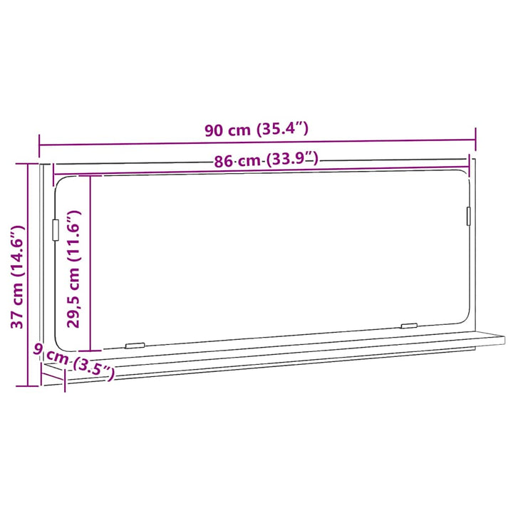 Spejlhylde artisan eg 90 x 10,5 x 37 cm Konstrueret træ