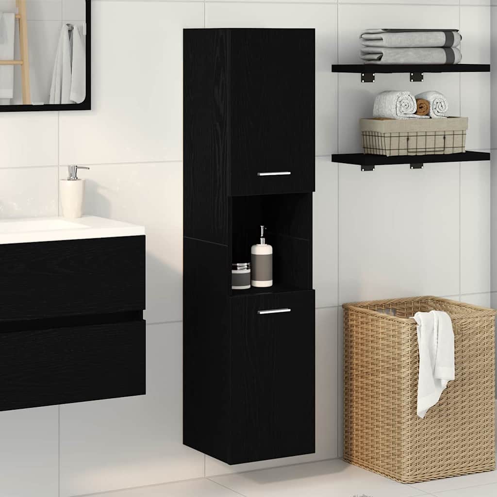 Badeværelsesskab Sort eg 30 x 30 x 130 cm Konstrueret træ