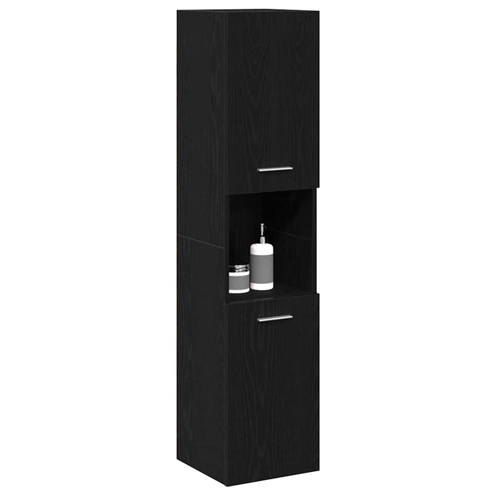 Badeværelsesskab Sort eg 30 x 30 x 130 cm Konstrueret træ