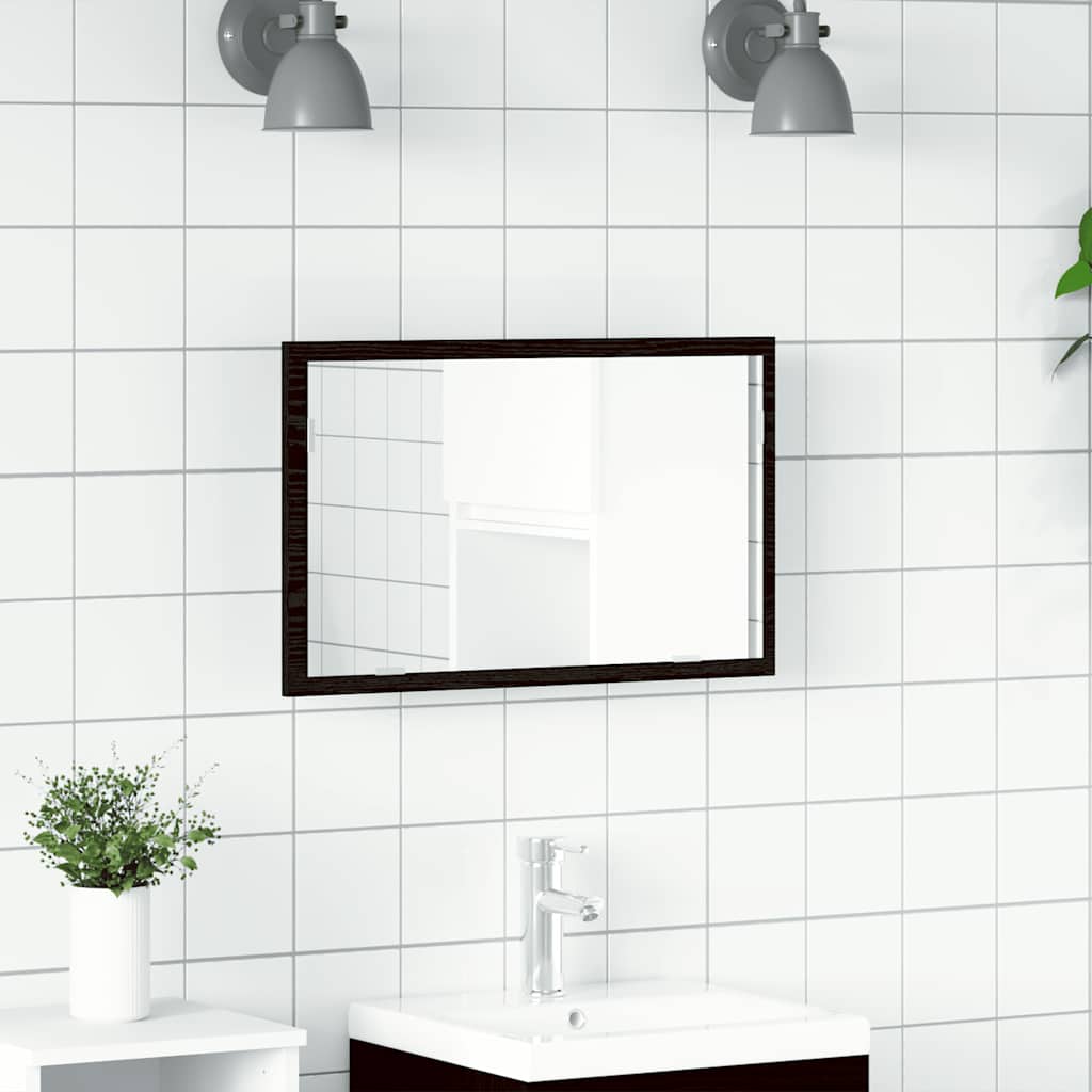 badeværelsesspejl med LED-lys 60x8,5x37 cm sort egetræsfarve