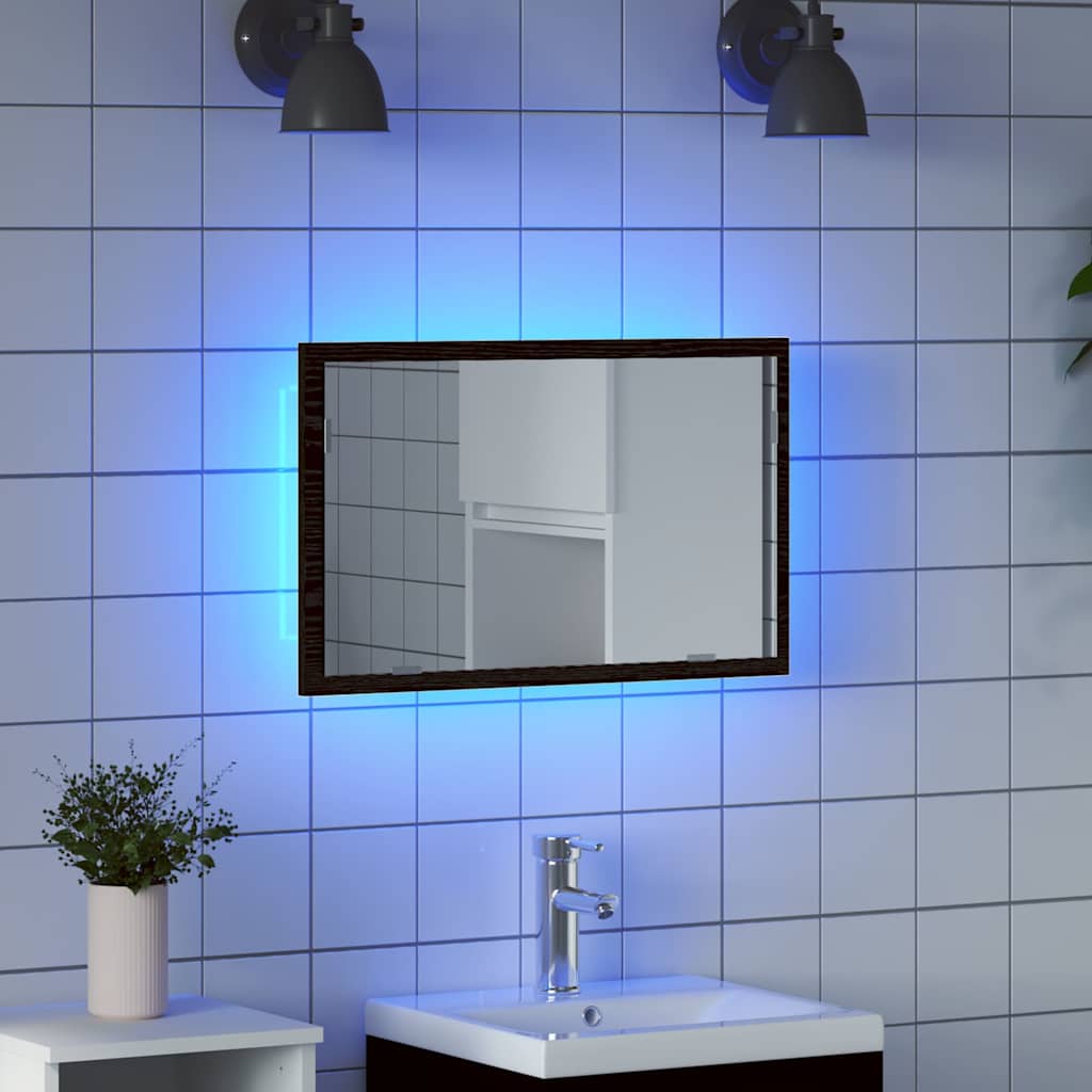 badeværelsesspejl med LED-lys 60x8,5x37 cm sort egetræsfarve