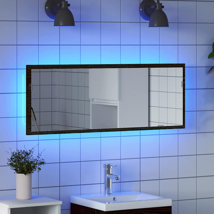 LED badeværelsesspejl Sort eg 100 x 8,5 x 37 cm Glas