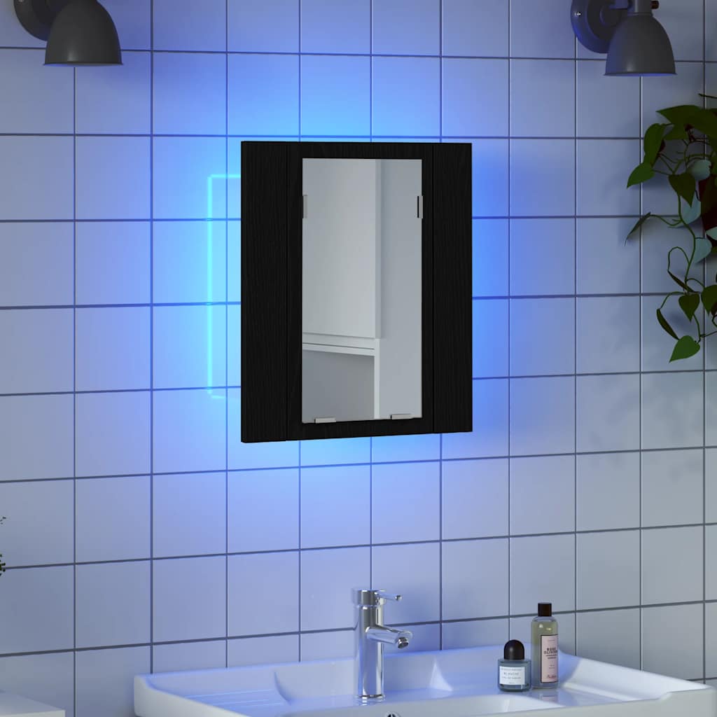 LED spejlskab til badeværelse sort egetræ 40x12x45 cm konstrueret træ
