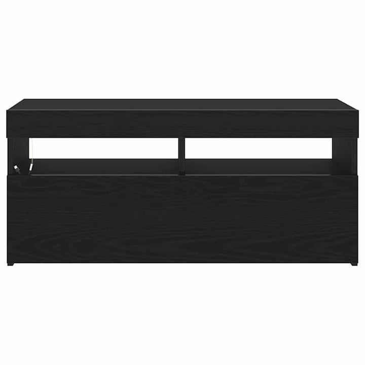 TV-skab med LED Sort eg 90 x 35 x 40 cm Konstrueret træ