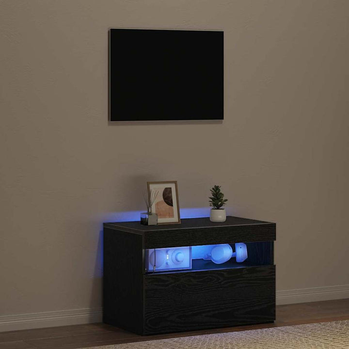 TV-skab med LED Sort eg 60 x 35 x 40 cm Konstrueret træ