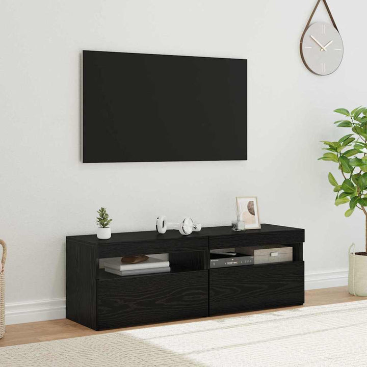 TV-skab med LED 2 pcs Sort eg 60 x 35 x 40 cm Konstrueret træ