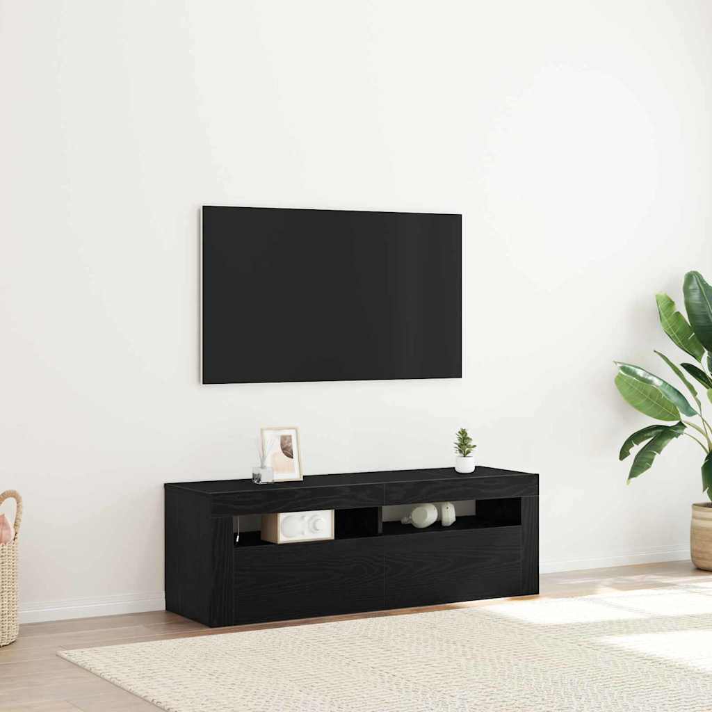 TV-skab med LED Sort eg 120 x 35 x 40 cm Konstrueret træ