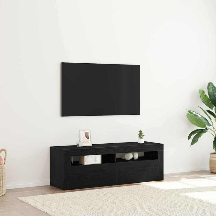 TV-skab med LED Sort eg 120 x 35 x 40 cm Konstrueret træ