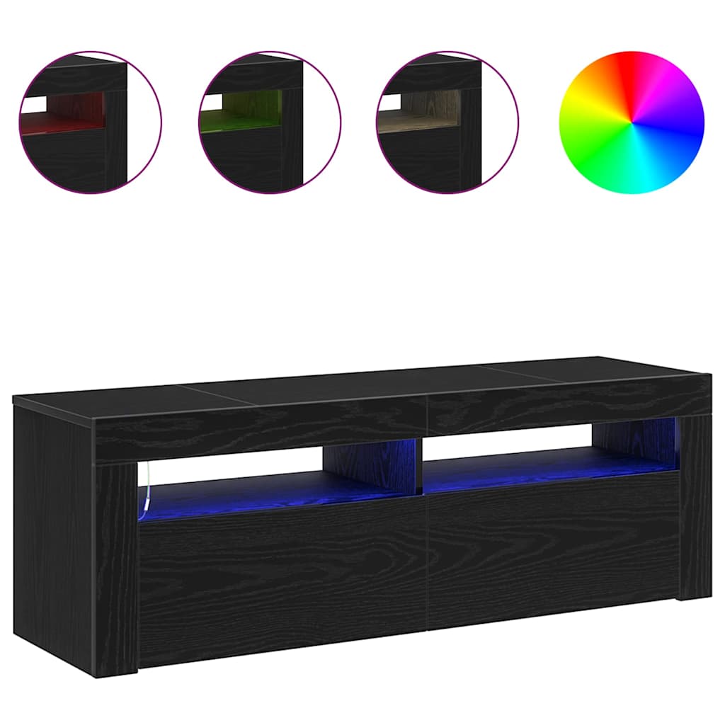 TV-skab med LED Sort eg 120 x 35 x 40 cm Konstrueret træ